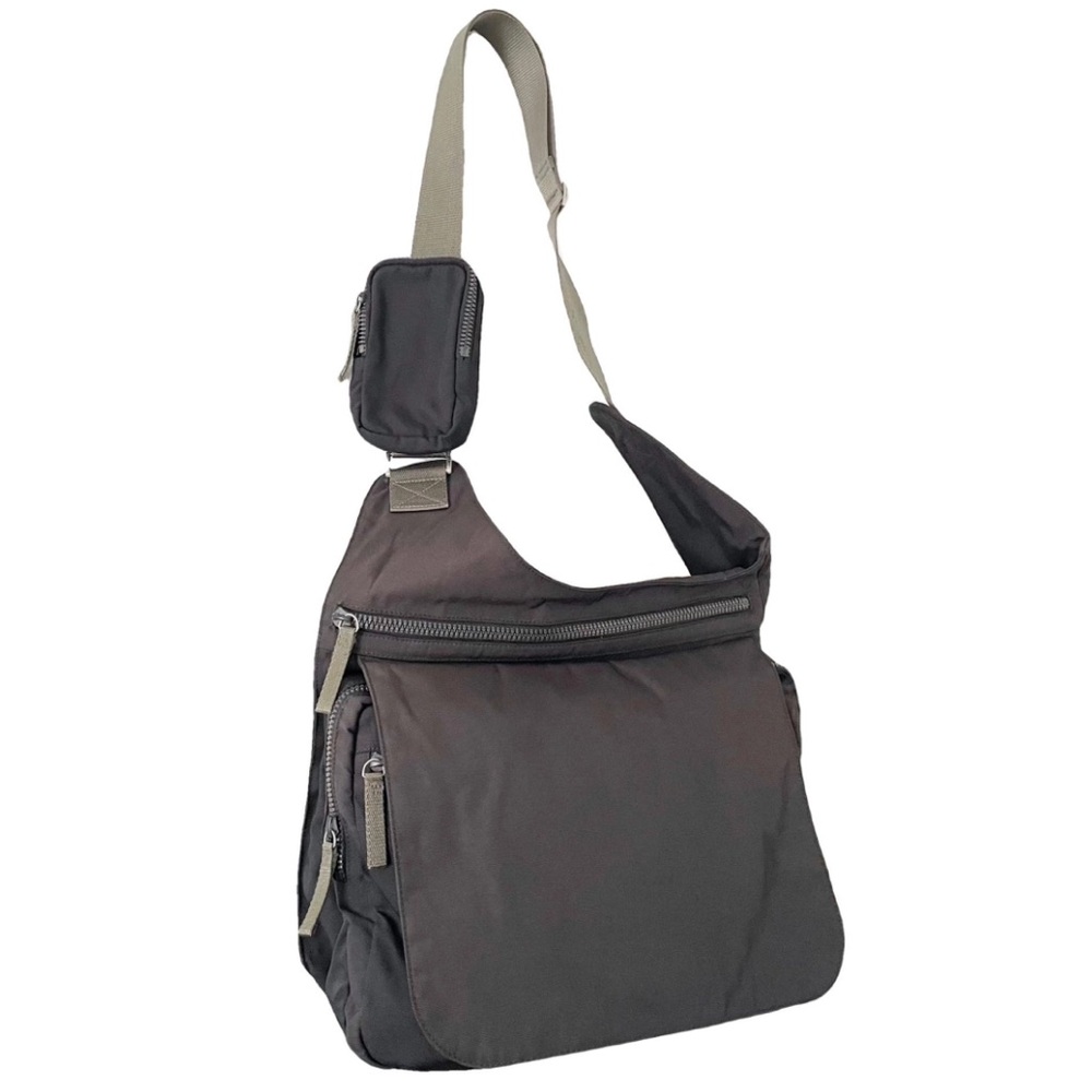 Prada black canvas vintage unisex crossbody bag with pouch